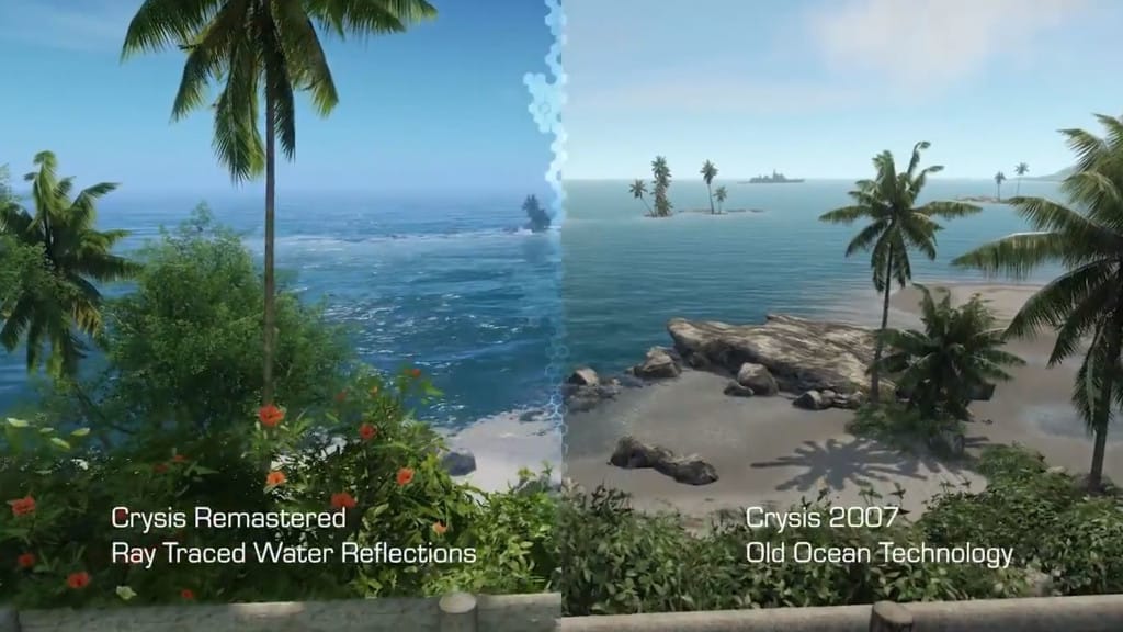 A comparison between Crysis Remastered's visuals and the original Crysis