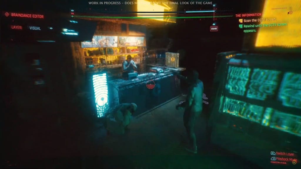 The Braindance Editor feature in Cyberpunk 2077 in action