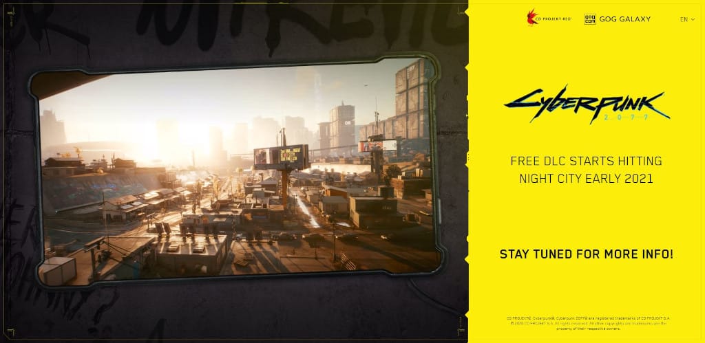 A shot of the new placeholder DLC video on the official Cyberpunk 2077 website