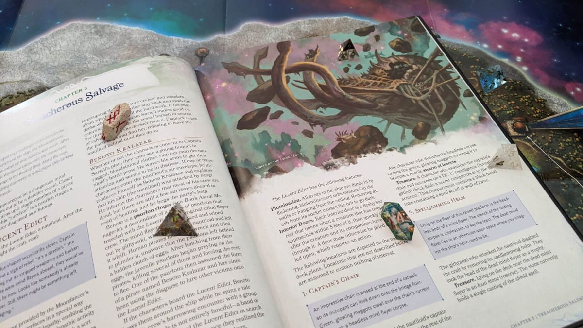 The beginning of Chapter 3 in the Light of Xaryxis campaign book showing artwork of a Nautiloid