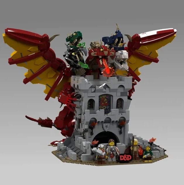 A photo of the D&D Lego Ideas contest entry Tiamat's Dice Tower