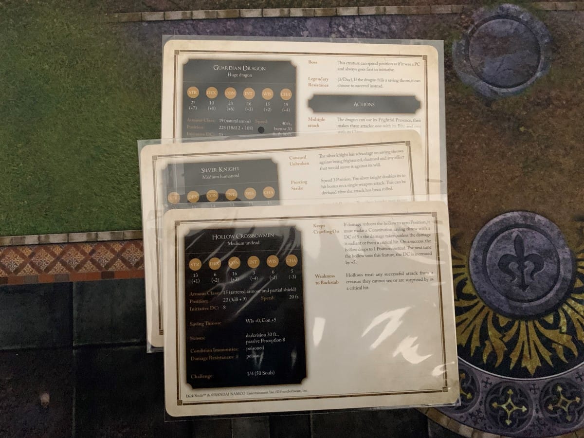 A handful of stat cards from the Dark Souls Miniatures