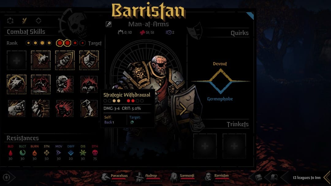 The full list of skills for the Man at Arms in Darkest Dungeon 2