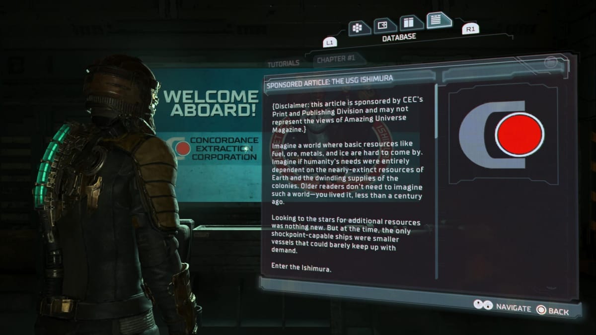 The sponsored article Text Log in Dead Space