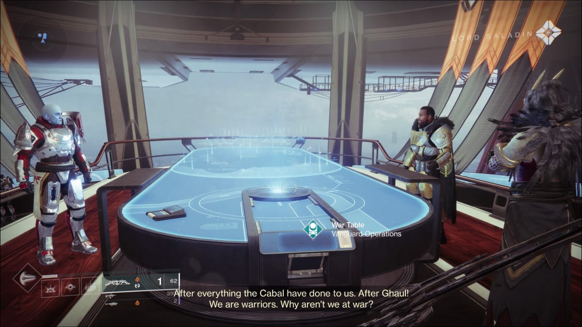 Lord Saladin yelling at a war table, surrounded by others