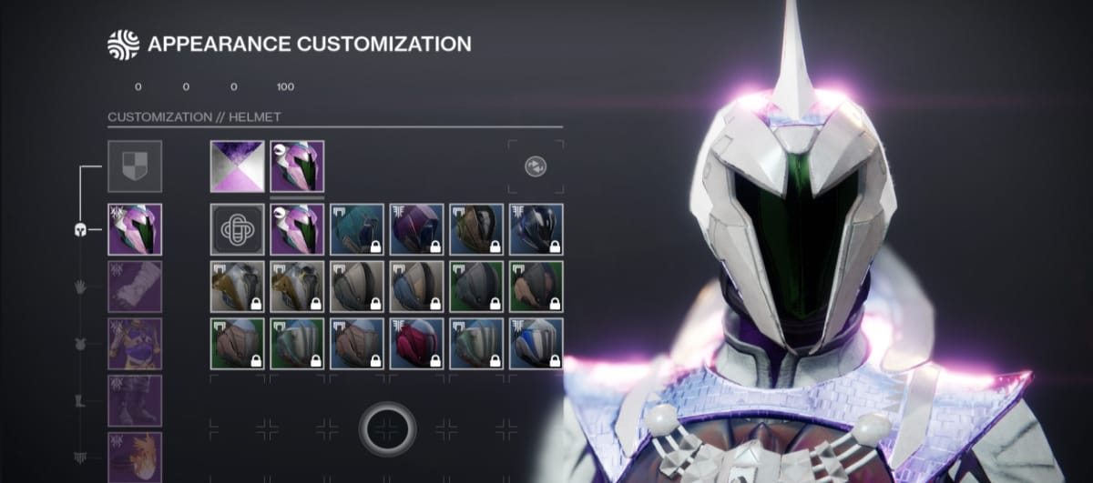 A menu showing cosmetic ornaments for Warlock armor