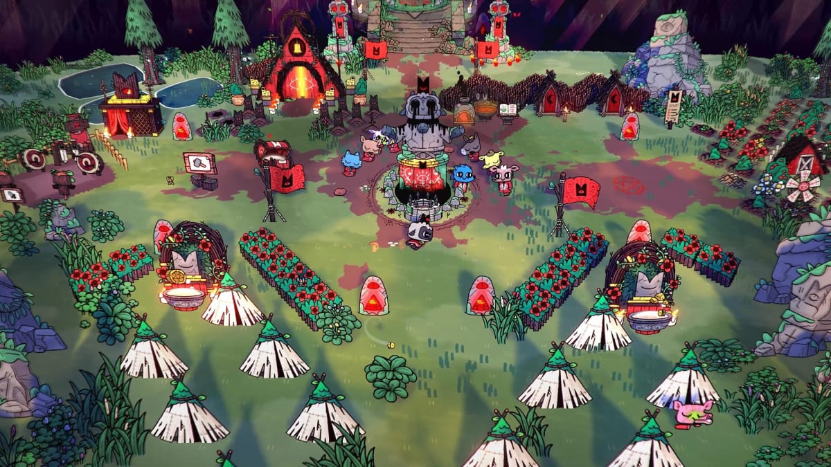 Cult of the Lamb, a game being shown off at the definitely-not-E3 2022 Devolver Digital presentation