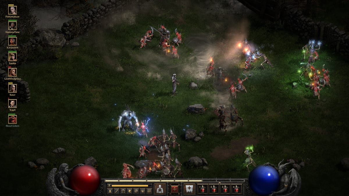 A chaotic combat scene in Diablo 2: Resurrected