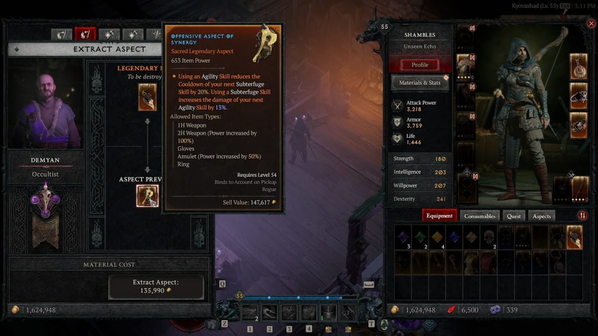 Extracting the Offensive Aspect of Synergy from an Amulet in Diablo IV.