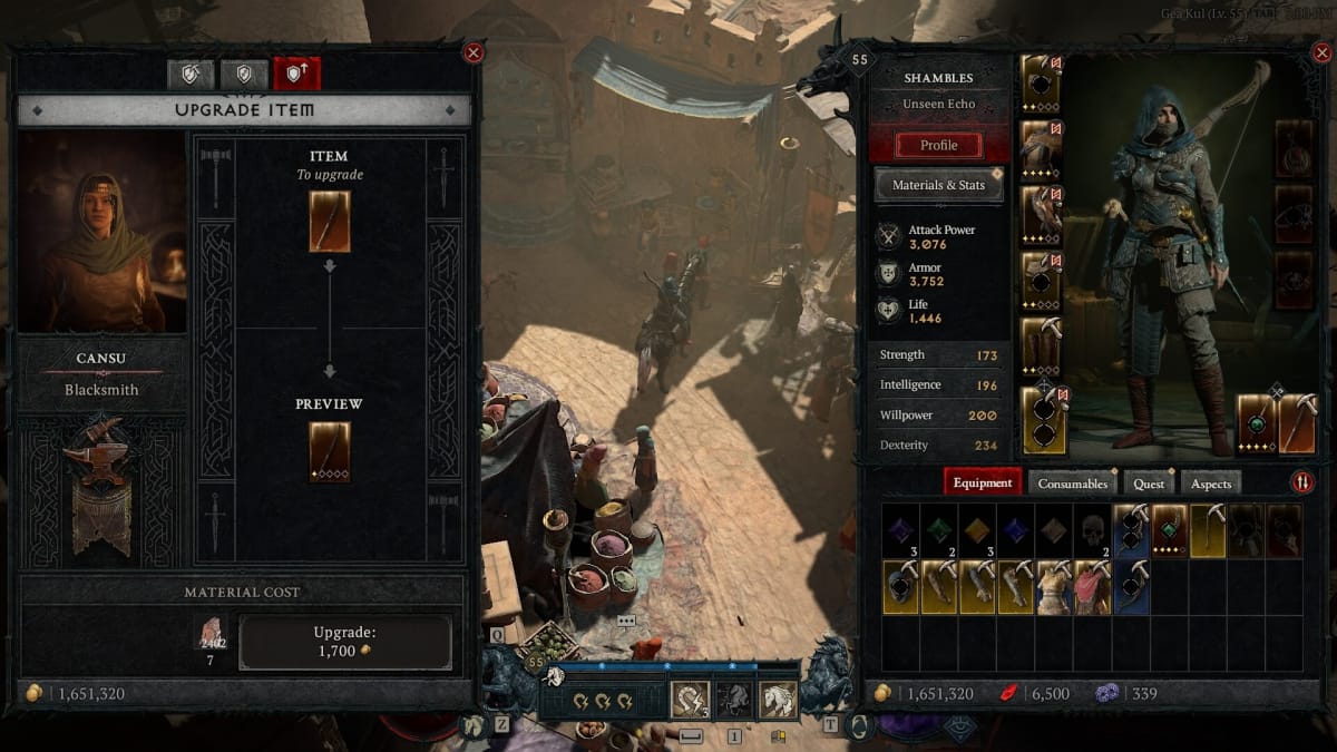 Upgrading a weapon to +1 in Diablo IV.