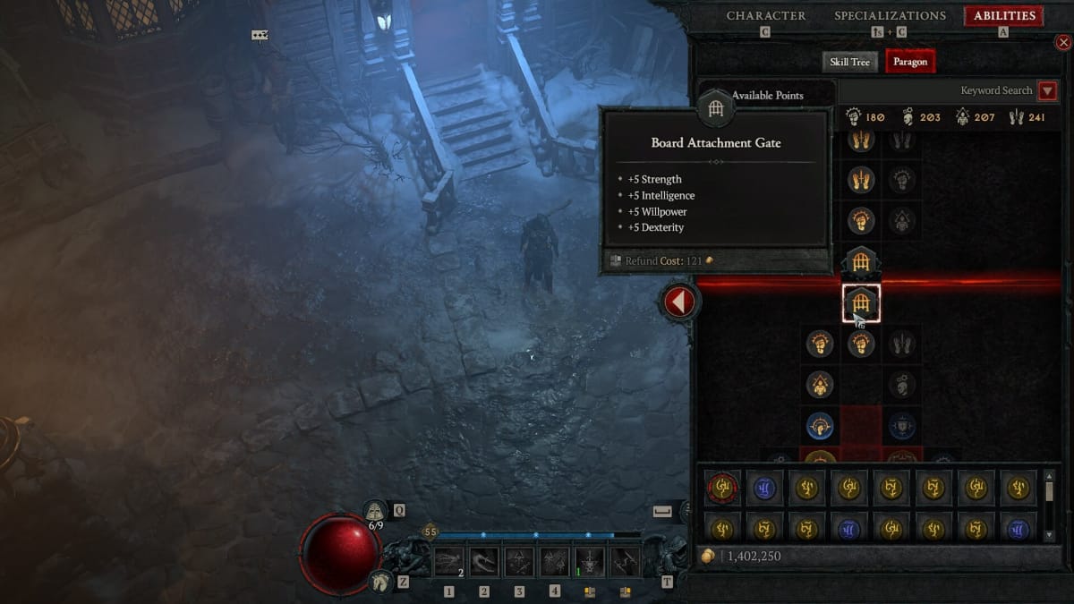 A Board Attachment Gate being highlighted on a Diablo IV Paragon Board.
