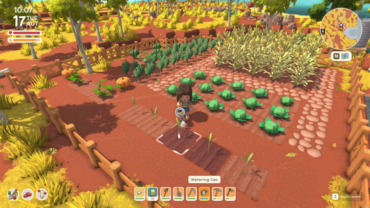 The player watering their plants in Dinkum