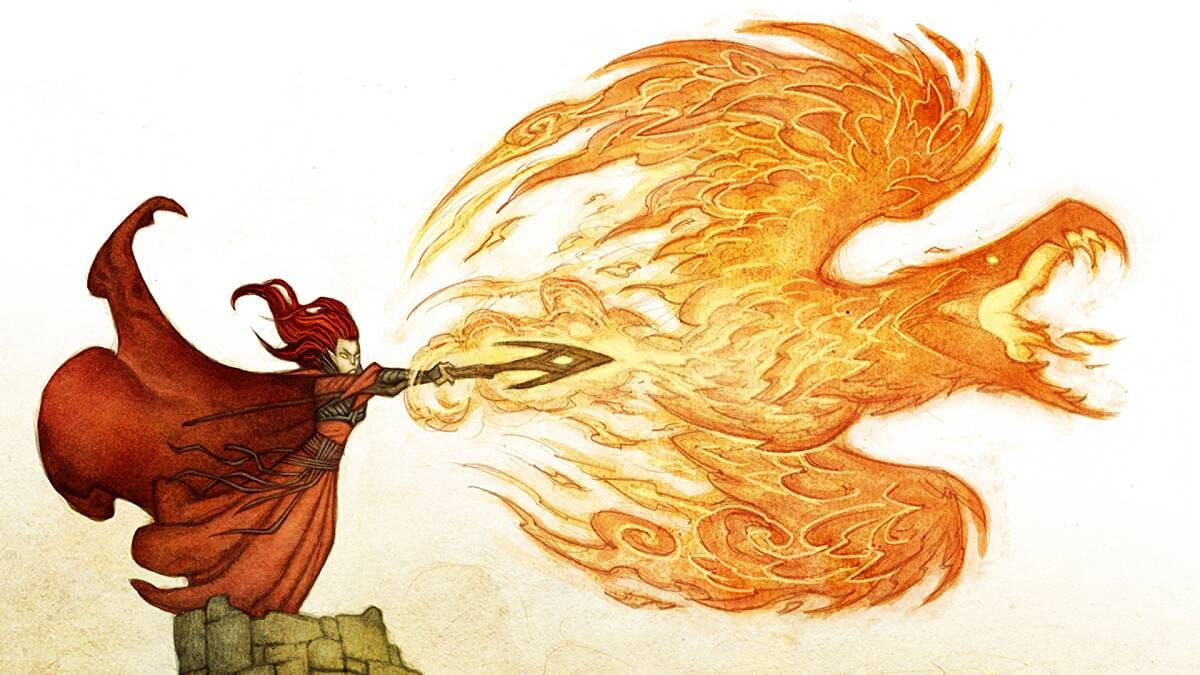 Artwork of a mage casting a spell from the TTRPG Dragonbane