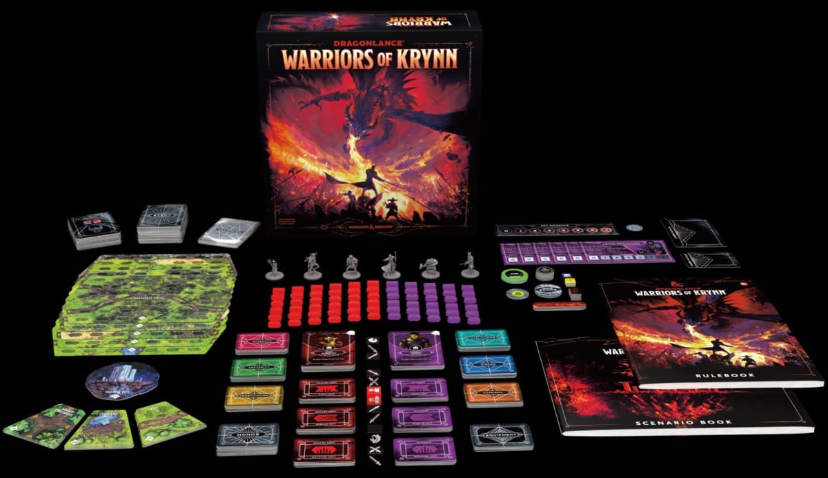 An image of the full contents of the Warriors of Krynn box
