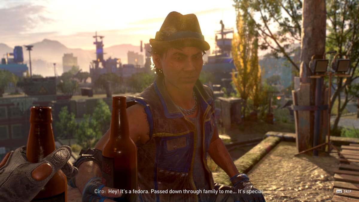 Aiden and Ciro sharing a drink in Dying Light 2 Bloody Ties DLC