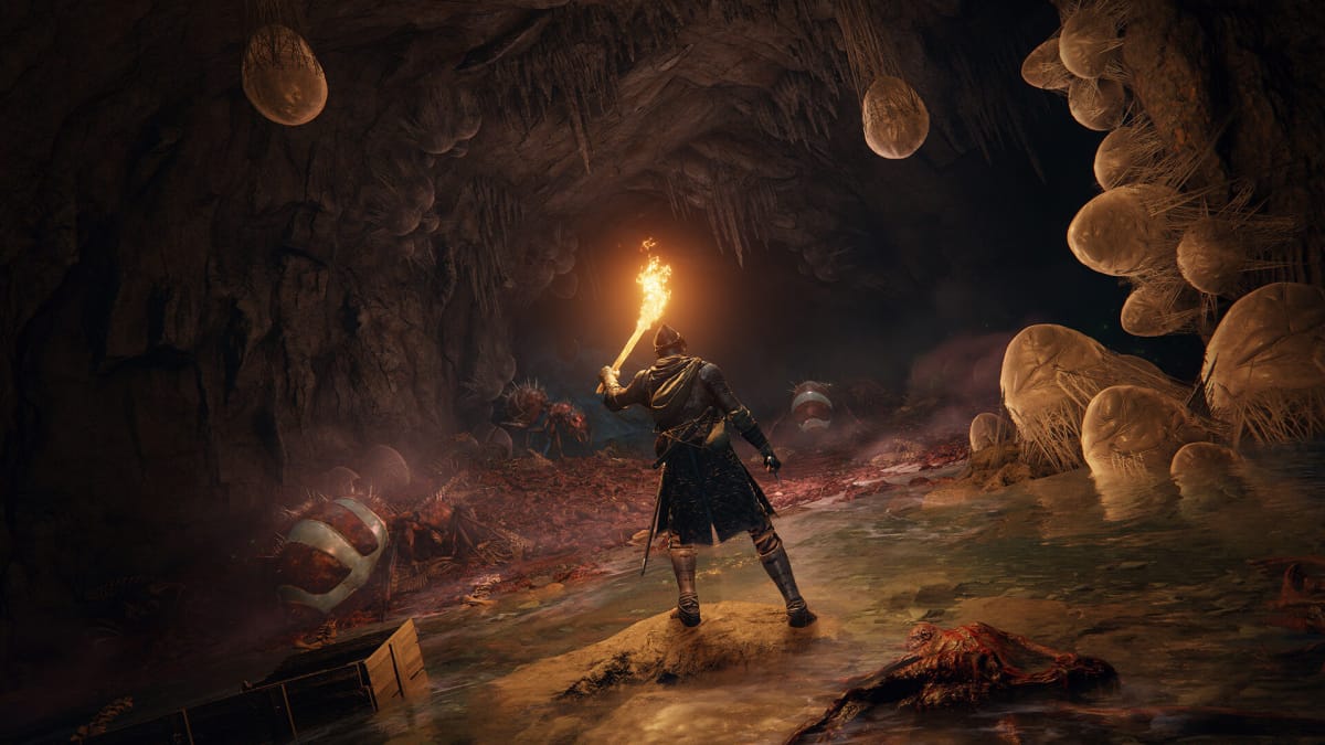 The player exploring a cave in Elden Ring
