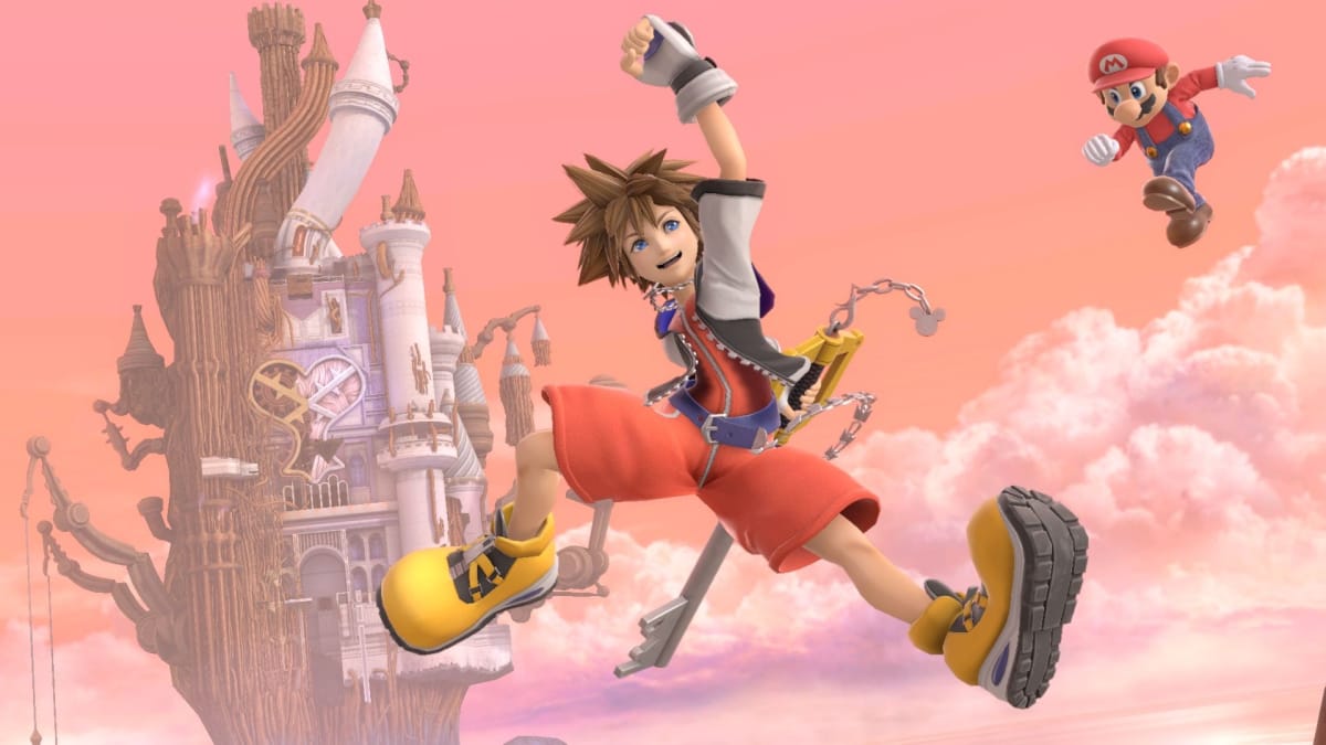 In-game footage of Sora and Mario together