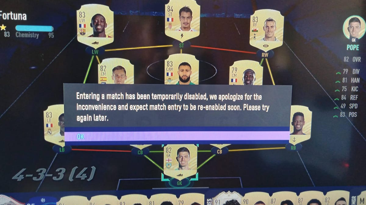 FIFA 21 FUT match creation temporarily disabled error message