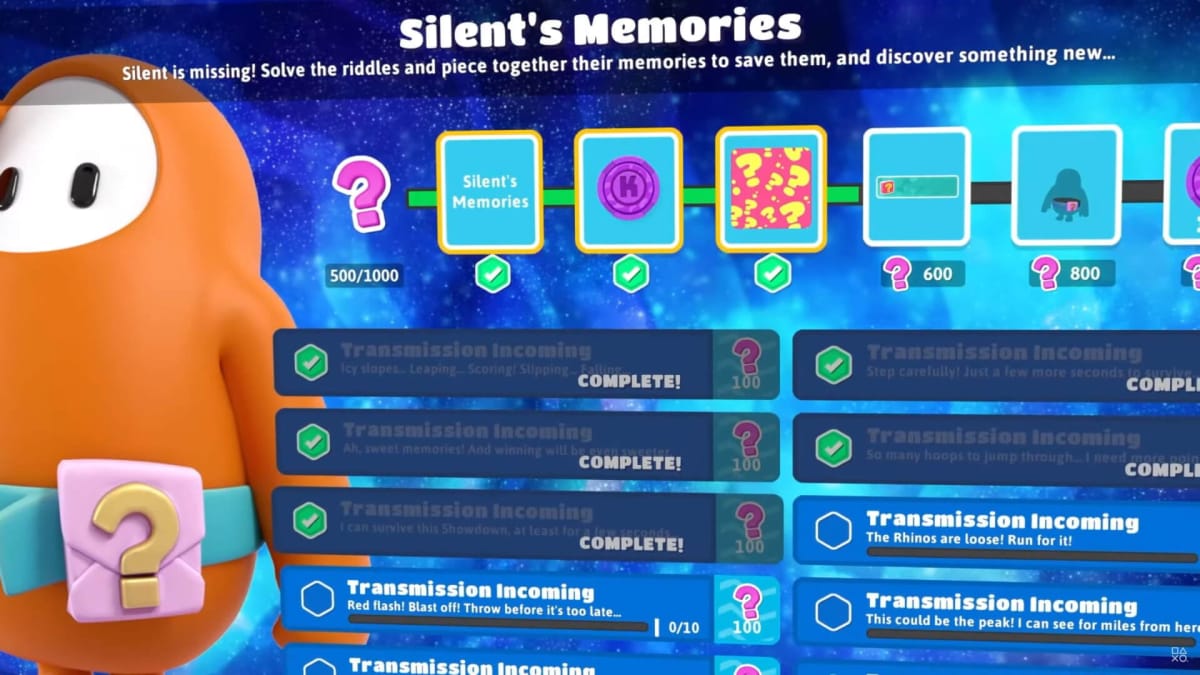 Various cryptic clues to solve in the new Fall Guys event Silent's Memories