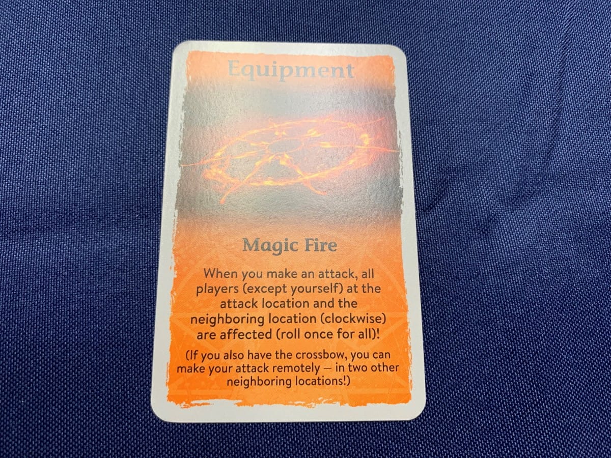 The text for the Magic Fire card in the board game, Fangs