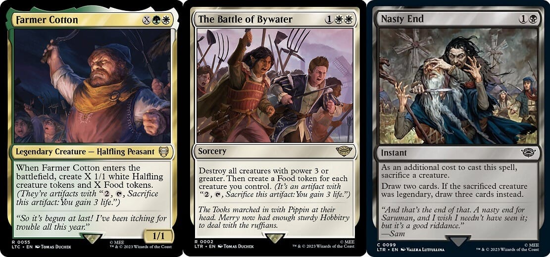 Lord of the Rings: Tales of Middle Earth MTG Cards Farmer Cotton, The Battle of Bywater, and Nasty End