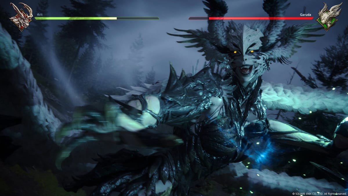 Garuda looking mean in a fight with Ifrit in Final Fantasy 16