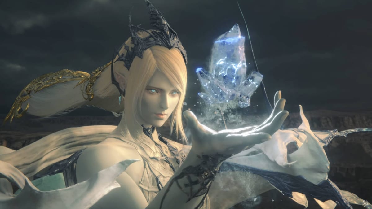 Shiva blowing on a crystal of ice in Final Fantasy 16