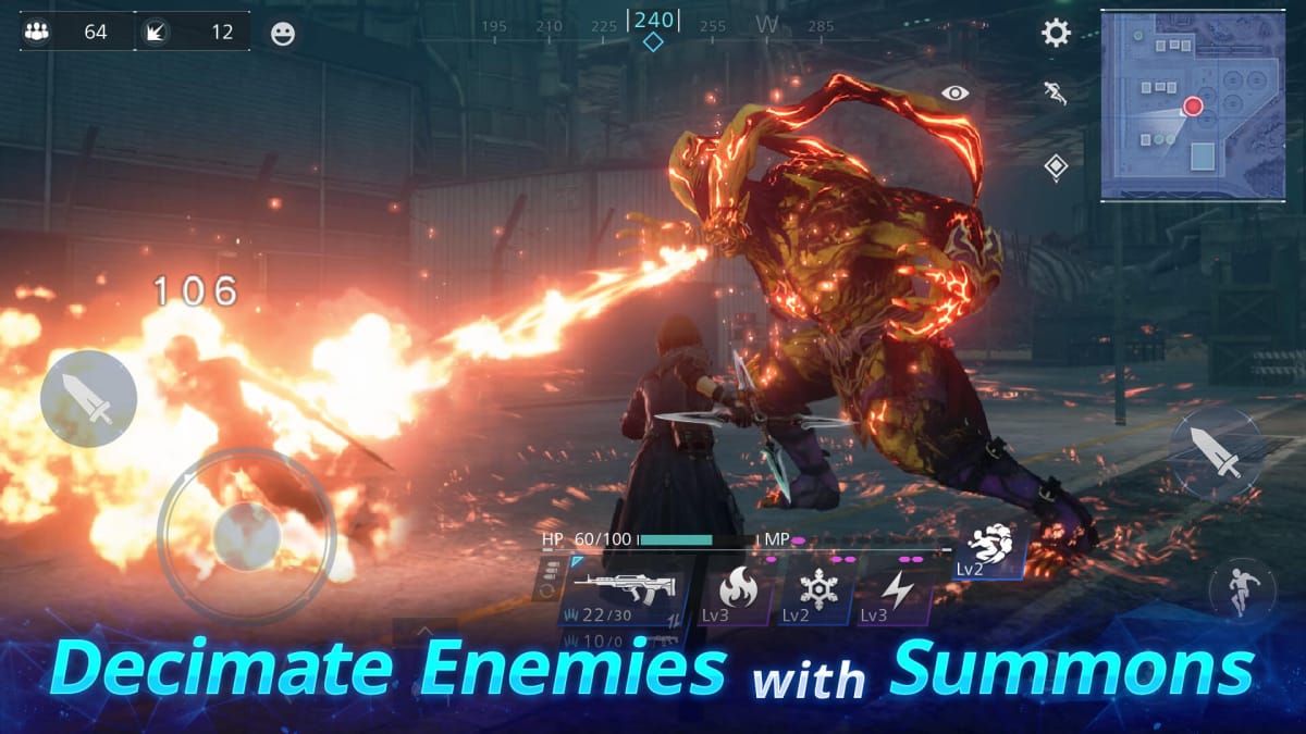 Ifrit breathing fire with the caption "Decimate Enemies with Summons" in Final Fantasy VII The First Soldier, over which Yuji Naka has been accused of insider trading again