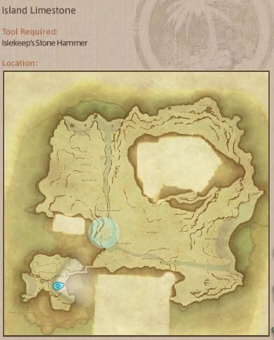 अंतिम काल्पनिक XIV द्वीप अभयारण्य द्वीप चूना पत्थर सभा स्थान दिखाते हुए मानचित्र।
