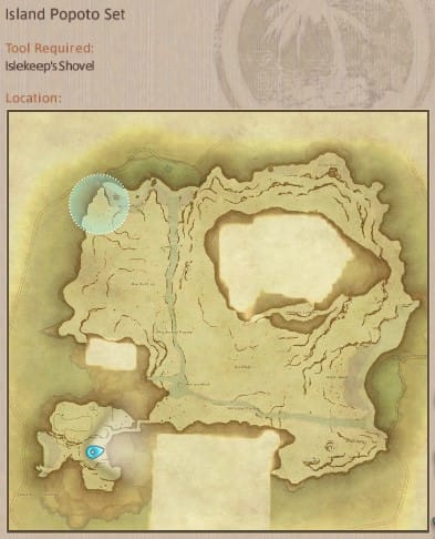 Map showing Final Fantasy XIV Island Sanctuary Island Popoto Set gathering location.