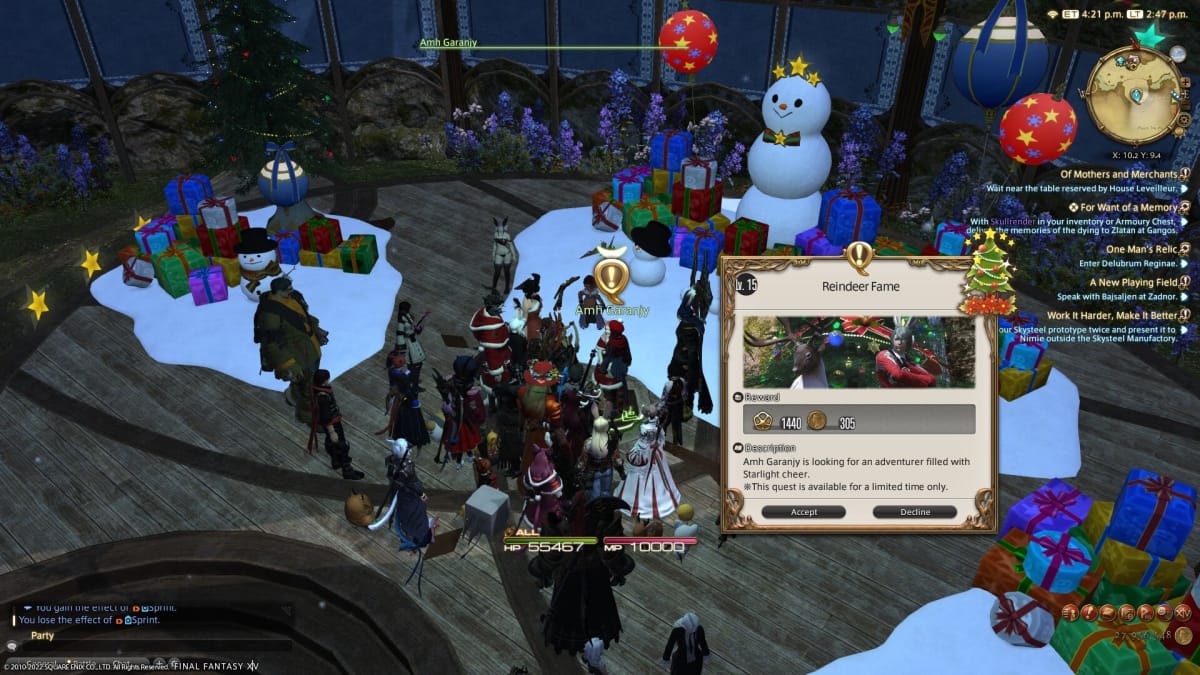 Capture d'écran montrant l'emplacement du Final Fantasy XIV Starlight Celebration 2022 Quest NPC Amh Garanjy