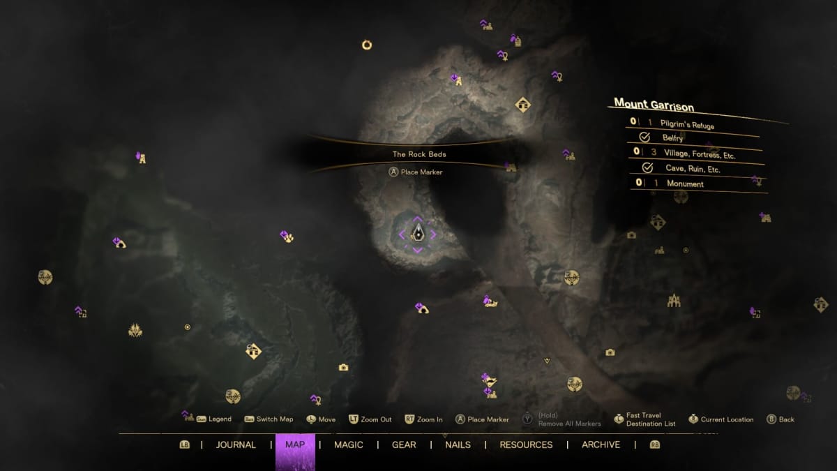 Map showing the location of the Forspoken Abomination Gigas.