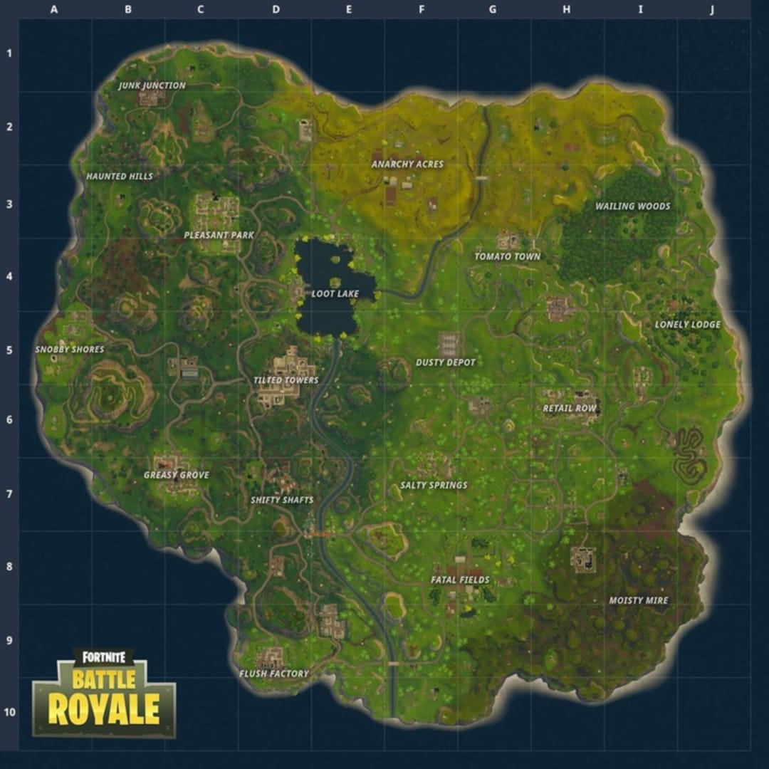 A map showing the island used in Fortnite Battle Royale 