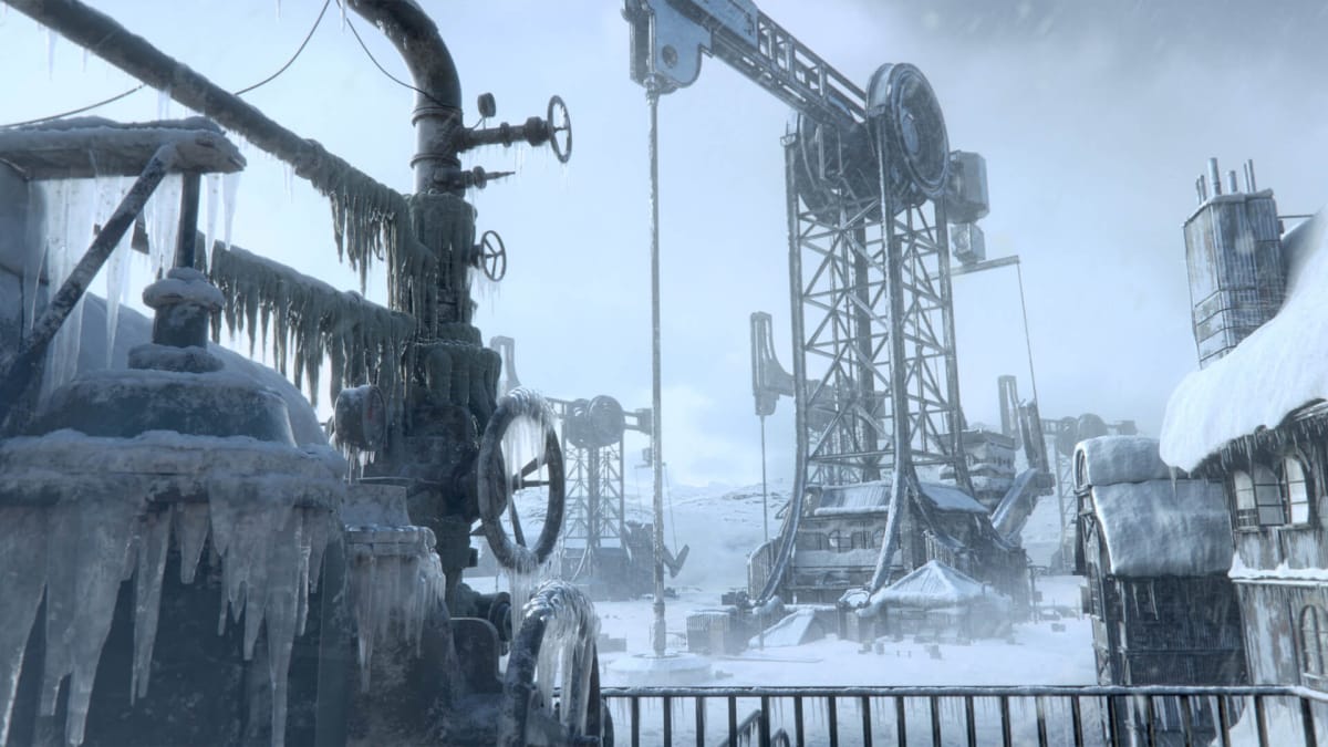 Some ice-covered machinery in Frostpunk 2