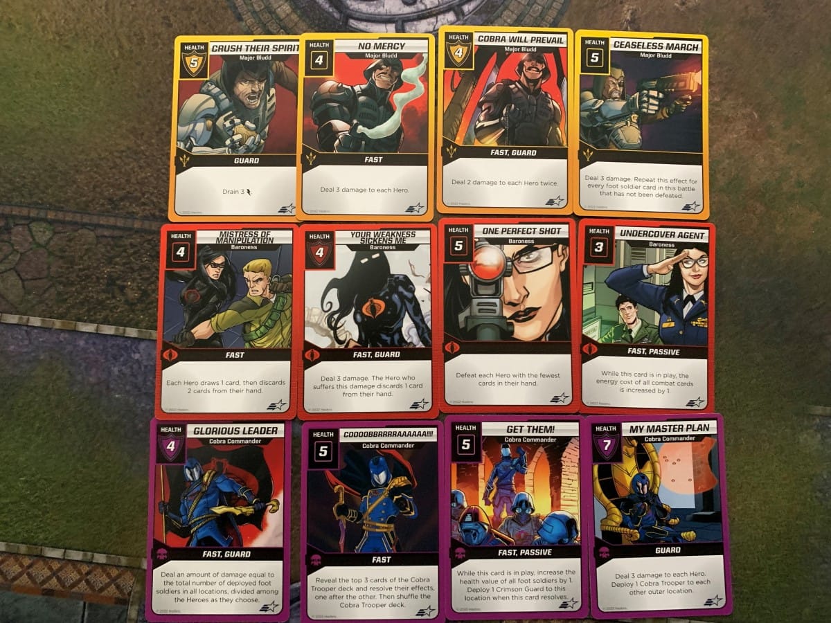 A handful of Cobra enemy cards from GI Joe: Mission Critical