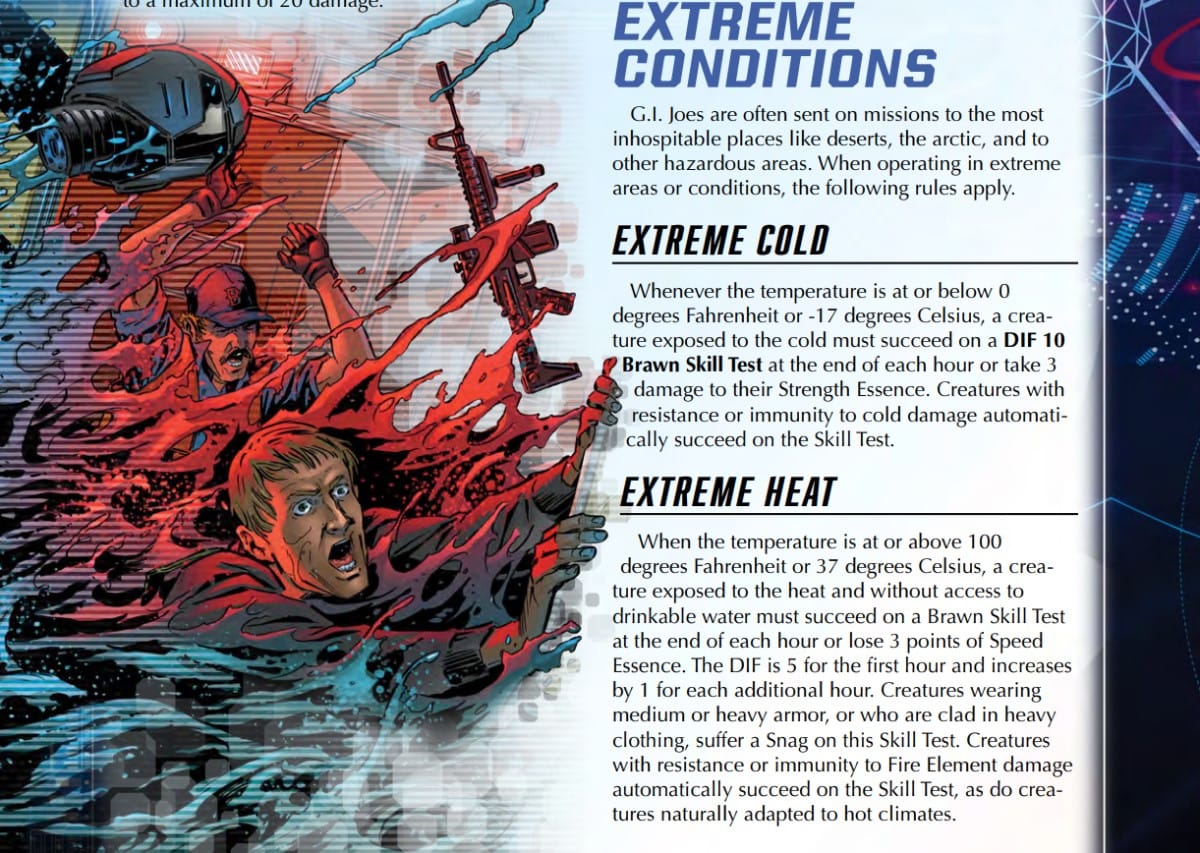 Text about Extreme Conditions next to an image of two Joes on a sinking ship