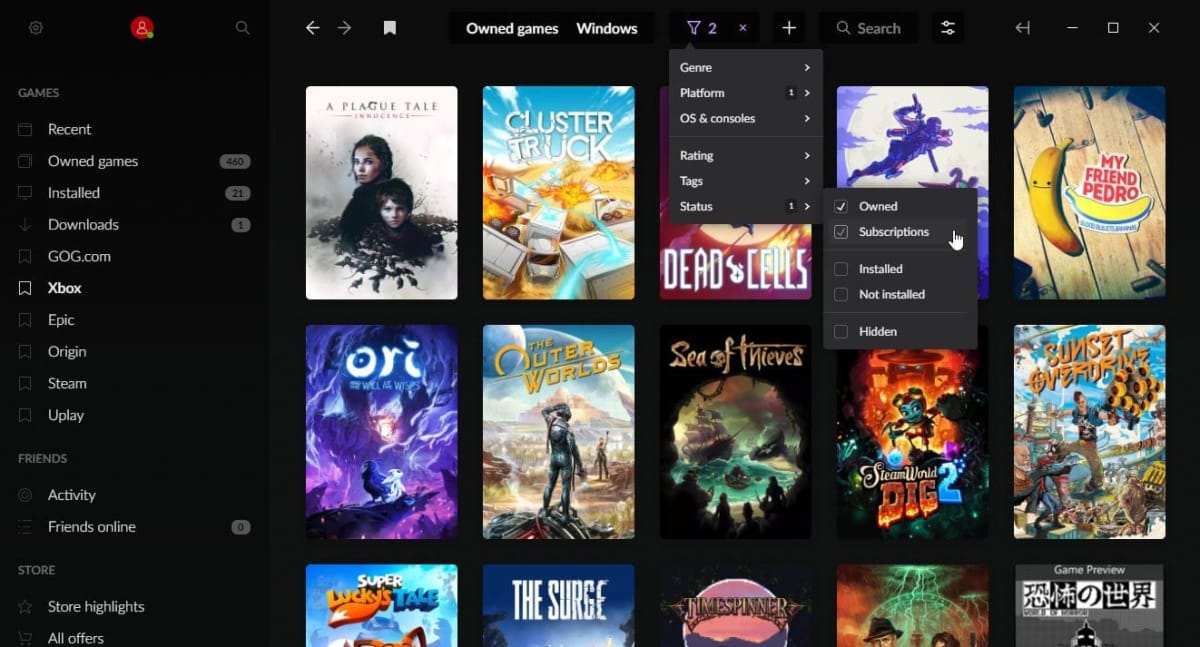 GOG Galaxy 2.0 now offers a Subscriptions option