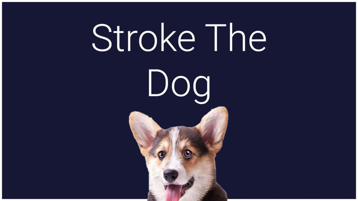 The title screen for Game Achievements Ltd's Stroke The Dog, which, yeah, it's about stroking a dog, it's a trophy spam game