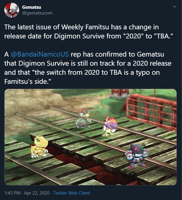 Gematsu Digimon Survive Twitter Correction