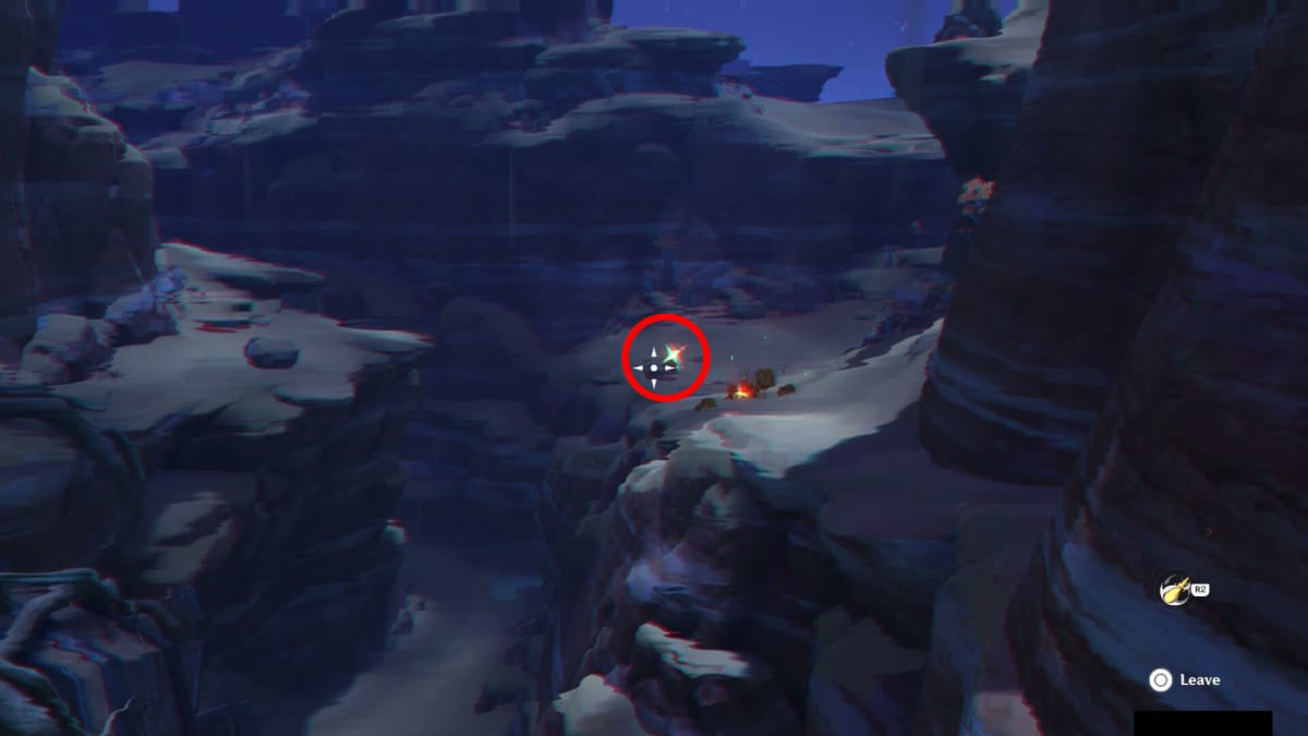 Genshin Impact Using the Ruin Golem's laser to destroy rocks hiding buried bonus treasure.