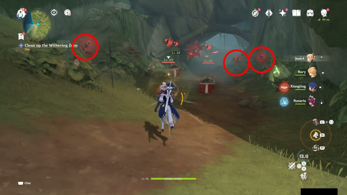 Image showing the location of the first three Withering Blooms for the Into The Woods questline