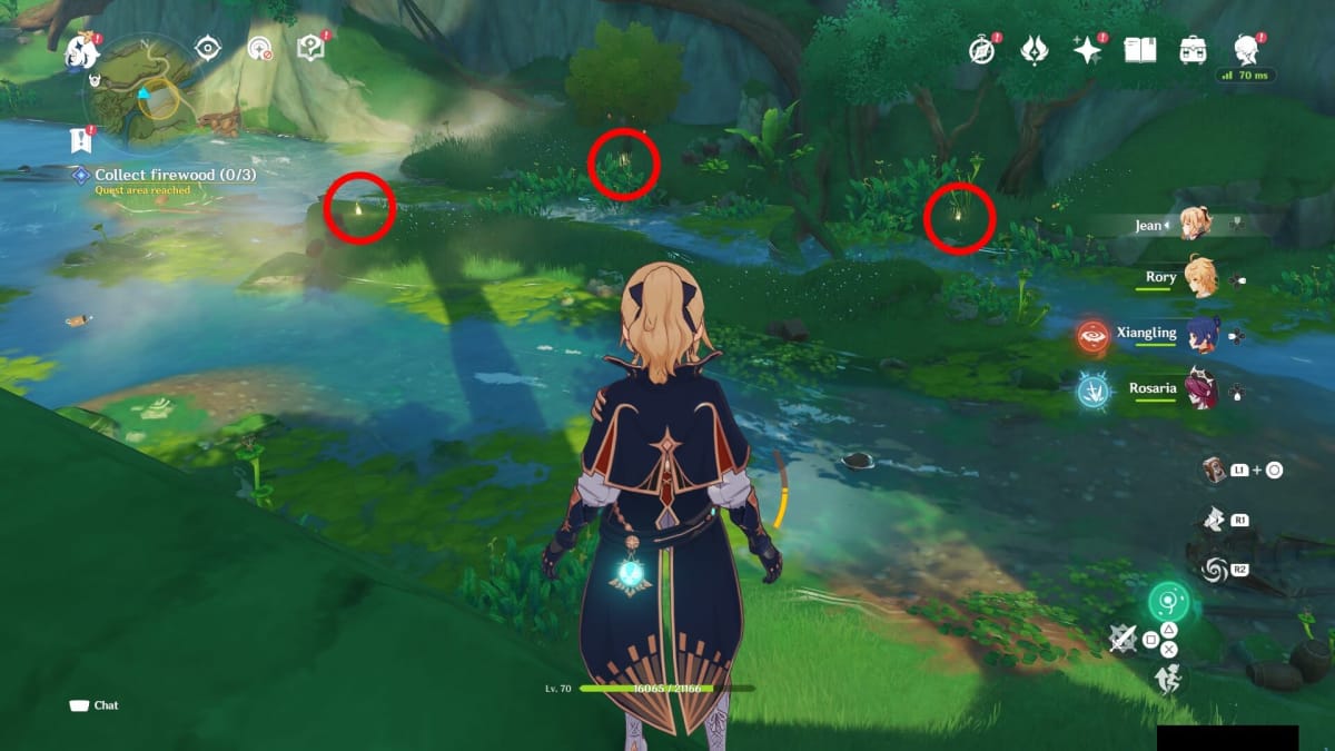 An image showing the locations of the pieces of wood for the final part of the Into the Woods Quest