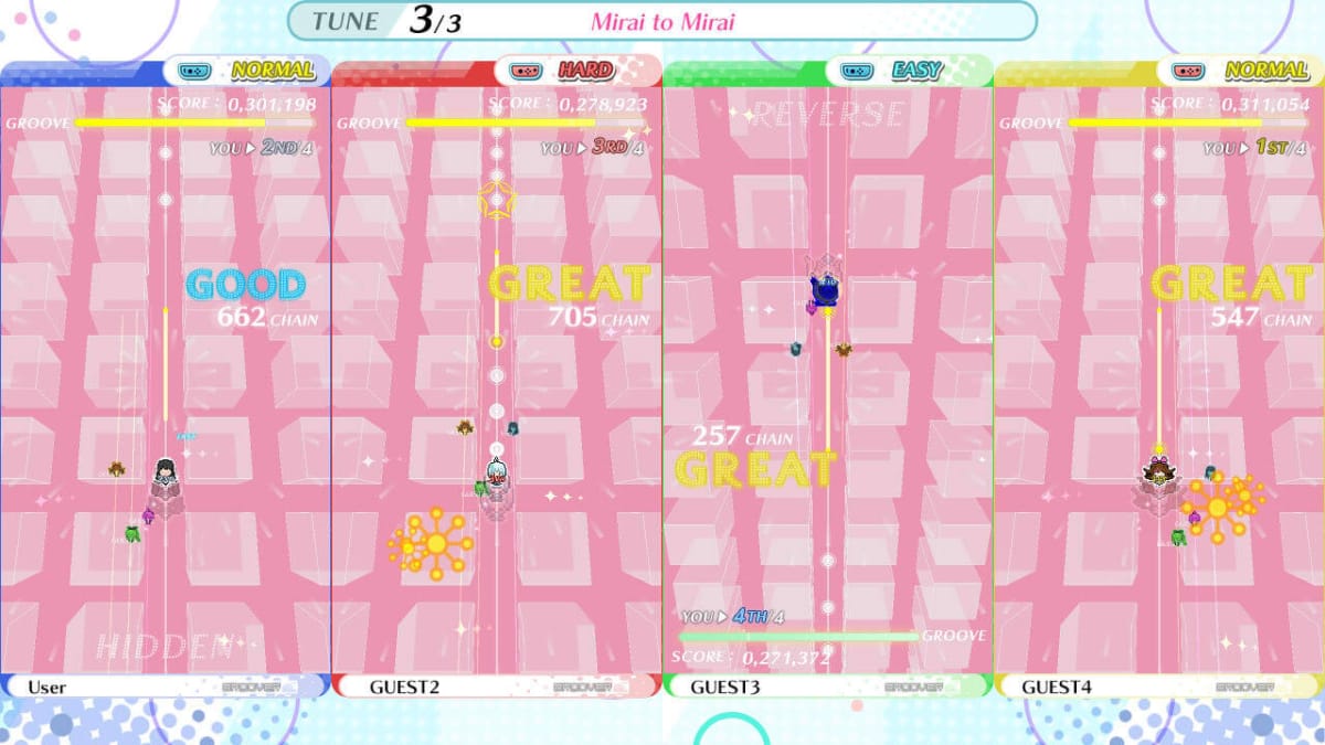 A shot of the gameplay in Groove Coaster Wai Wai Party