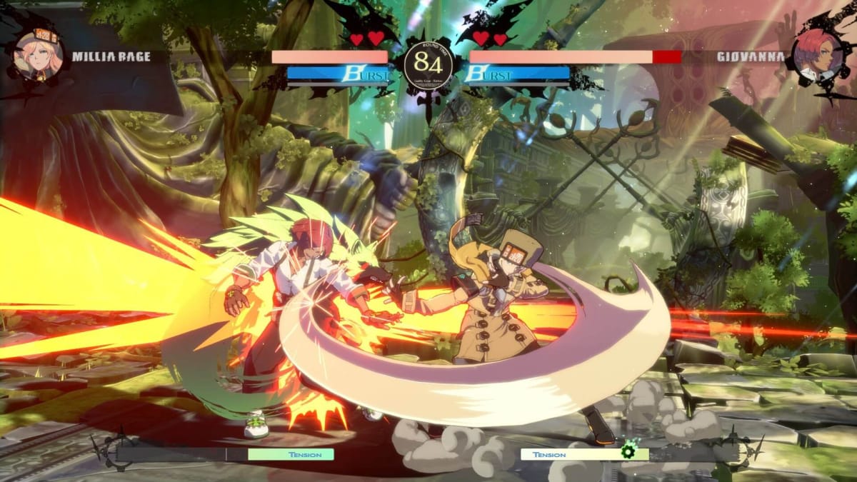 Millia Rage and Giovanna battling one another in Guilty Gear Strive