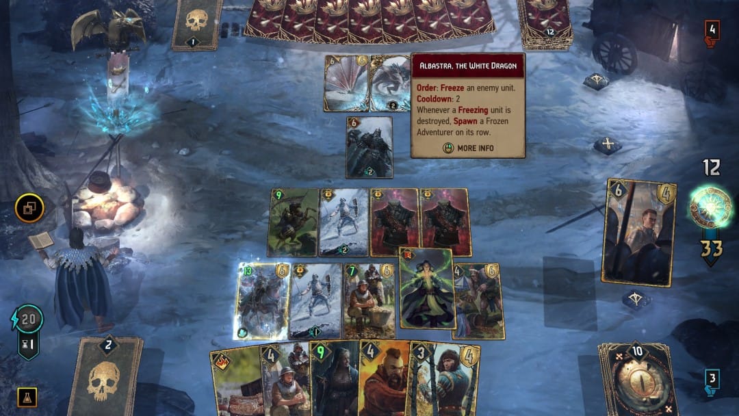 A game against a white dragon boss battle in Gwent: Rogue Mage