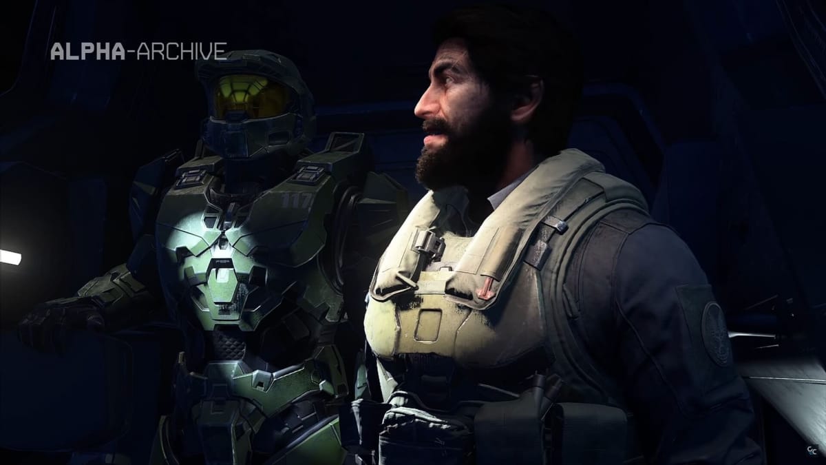 Chief and the Pilot in the Halo Infinite datamined cutscene