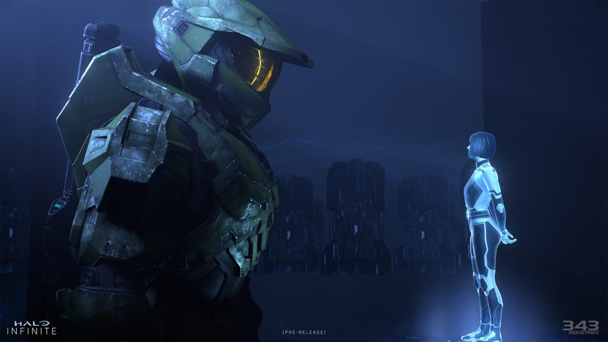 Master Chief looking at the Weapon in Halo Infinite