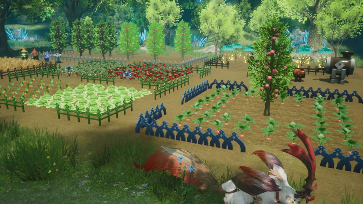 A farm with lots of crops planted in it in Harvestella