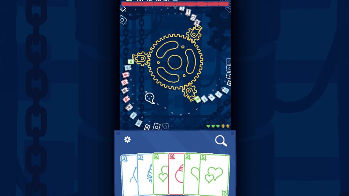Screenshot of gameplay from Heck Deck showing several different cards available as well as the board of cards where they have been strewn everywhere.