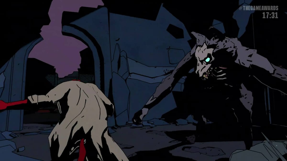 Hellboy fighting a Werewolf in Hellboy Web of Wyrd